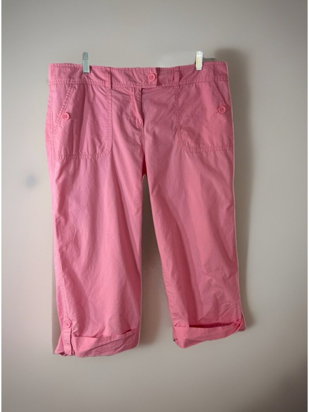 NY & Co. Women’s size 12 summer Short Capri Pants cotton Pink Zip Up Belt loops